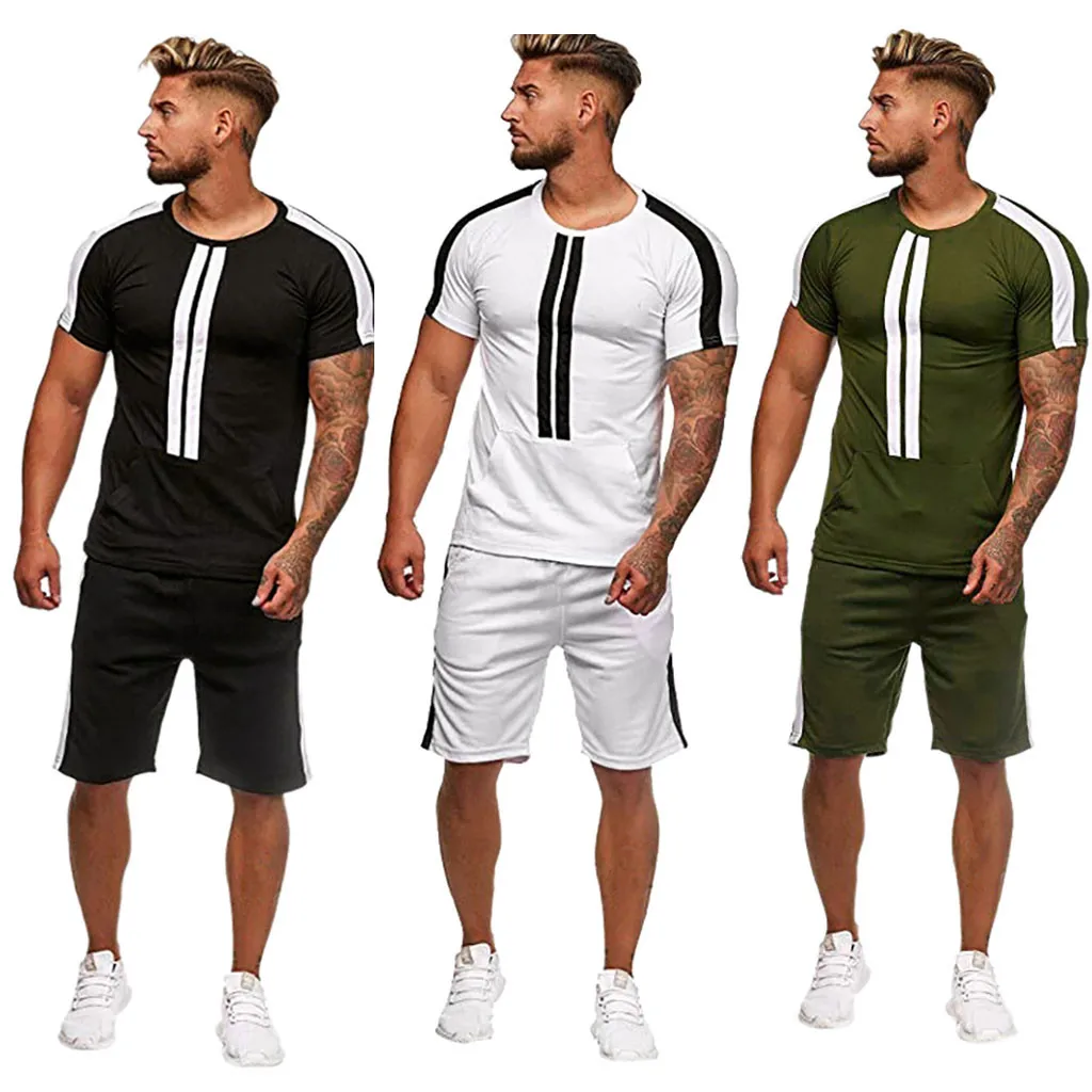 Great Value Mens Summer Leisure Fashion Color Collision Short Sleeve Shorts Sports Thin Sets