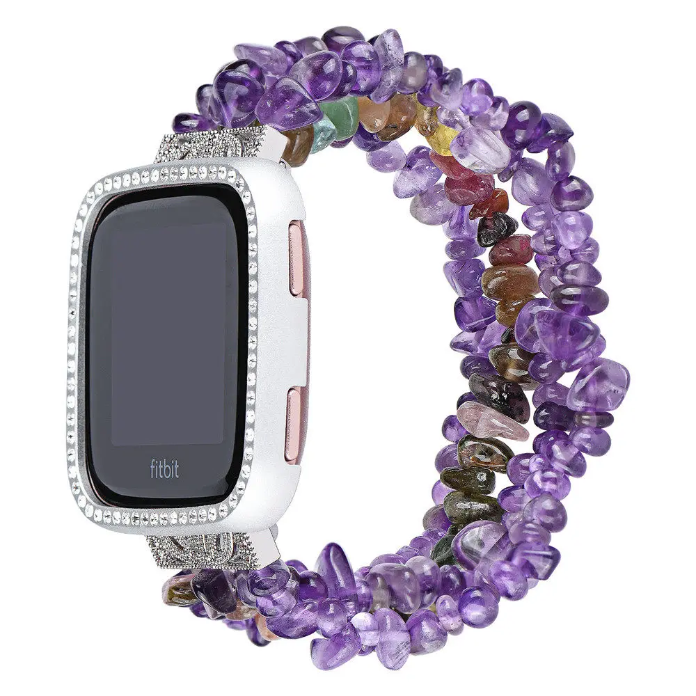 Purple Strap case Браслет для ремня с крышкой для Fitbit Versa металлический Алмазный протектор чехол камни разного размера галька браслет для смарт-часов - Цвет ремешка: Purple Strap case