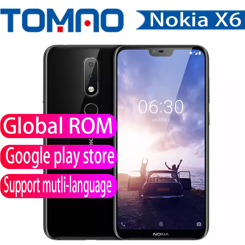 Nokia X6 Android мобильный телефон 5 8 дюймов 6 ГБ 64 Гб Snapdragon 636 Octa Core 3060 мАч 16.0MP + 5.0MP Камера