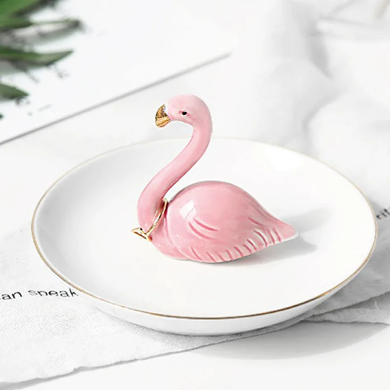Pink Flamingo Jewelry Ceramic Plate Decorative Dish Small Rack Rings Bracelets Earrings Trays Holder | Дом и сад