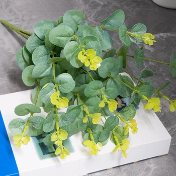 

Artificial Plant Eucalyptus Plastic Fake Leaves Green Tree Branch for Christmas Wedding DIY Decor Flower Arrangment Faux Foliage