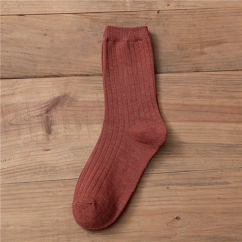 Wine red Длинные хлопковые носки для беременных, высокие носки в японском Корейском стиле для девочек, свободные однотонные вязаные носки с двойными спицами - Цвет: Wine red