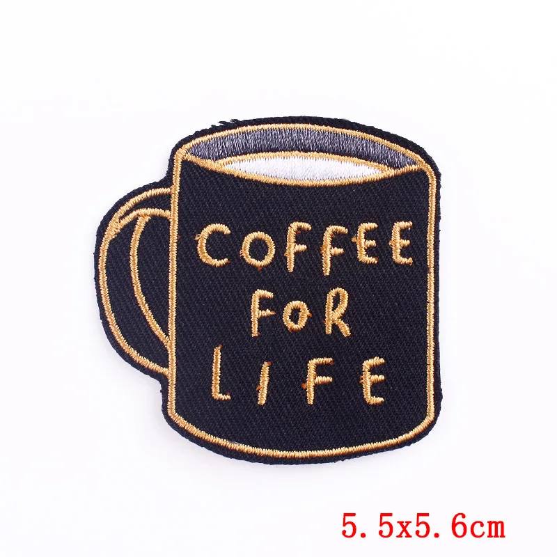 Coffee Cup Embroidery Patches Iron on Cafe Badges for DIY Tshirt Coffee Slogan Appliques Thermo Adhesive Stickers Customizable Pins & Pincushions Fabric & Sewing Supplies