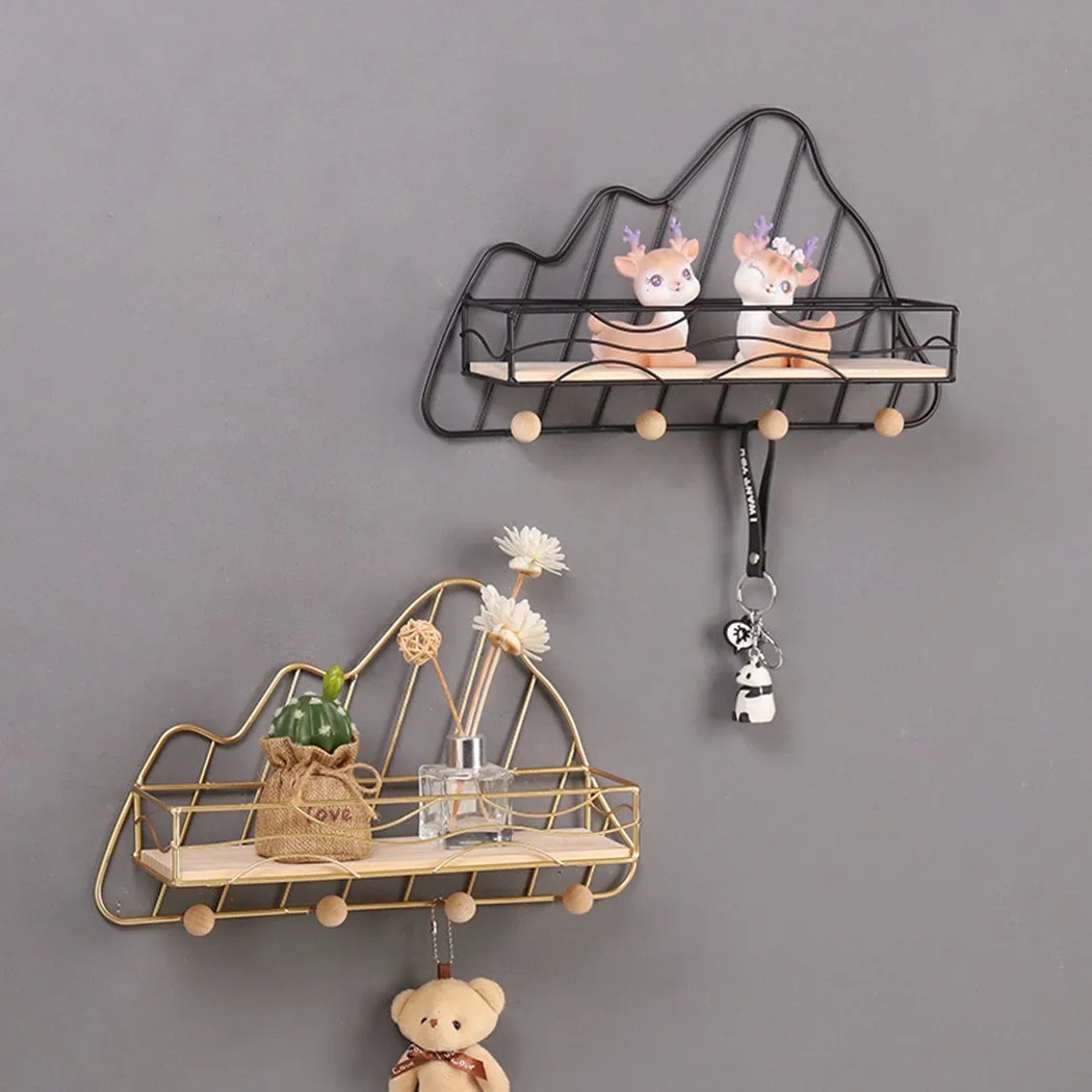 Hook Wall Shelf Kitchen Metal+wood Ornament Room Storage Unit Wall-mounted | Дом и сад