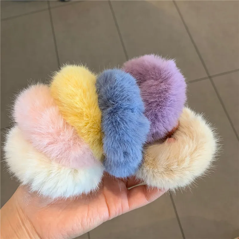 Net red ins autumn and winter plush pig large intestine hair ring fat intestine ring cute white hairy head rope furry rubberband head scarf bandana