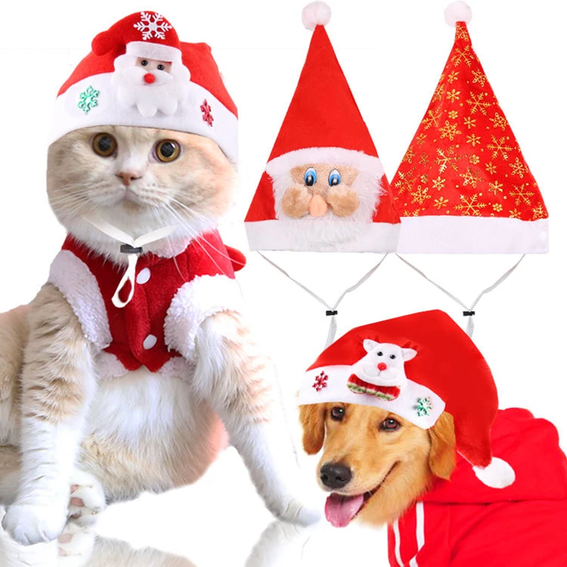 Горячая продажа Зимняя собака красный Санта Клаус рождественские шапки теплая шапка для щенка с шариком плюшевые тканевые головные уборы