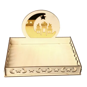 

1pc Wooden Eid Dinner Plate Lesser Bairam Star Moon Pattern Table Decor Dessert Tray Food Serving Tray