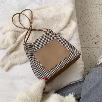 

2020 women canvas shoulder bags plaid patchwork cross body bags for girls casual shopping tote drop shipping M694