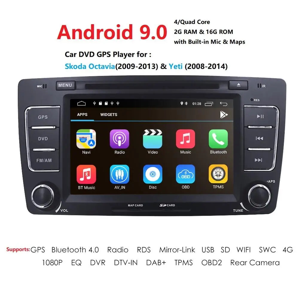 Flash Deal 2din Android9.0 7inch CAR DVD for Skoda Octavia (2009-2013) & Yeti(2008-2014) 2G+16G 4G WIFI CANBUS SWC DAB+OBD BT TPMS RDS DVBT 0 Flash Deal 2din Android9.0 7inch CAR DVD for Skoda Octavia (2009-2013) & Yeti(2008-2014) 2G+16G 4G WIFI CANBUS SWC DAB+OBD BT TPMS RDS DVBT 0