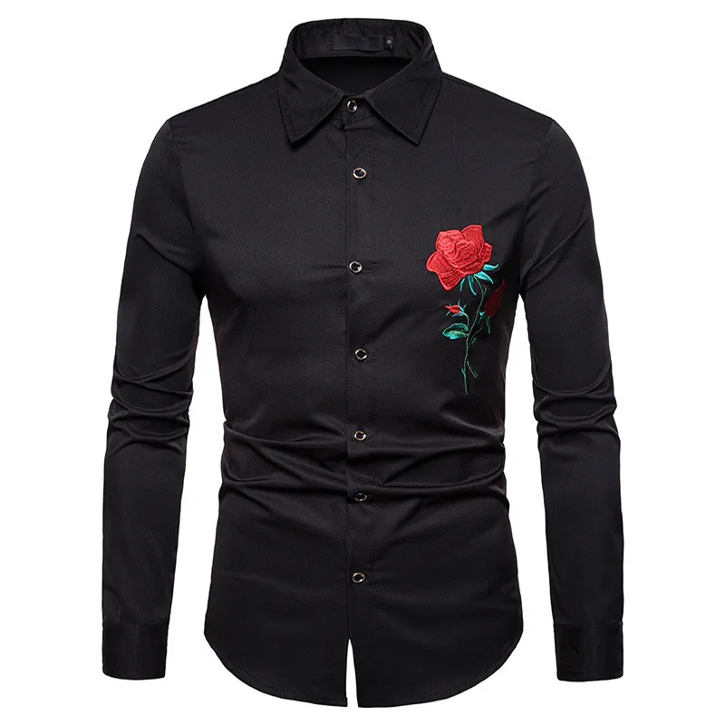 High Quality Men Shirt Fashion Brand Long Sleeve Shirt Court Style Embroidered Henry Collars Casual Slim Fit Male Shirts