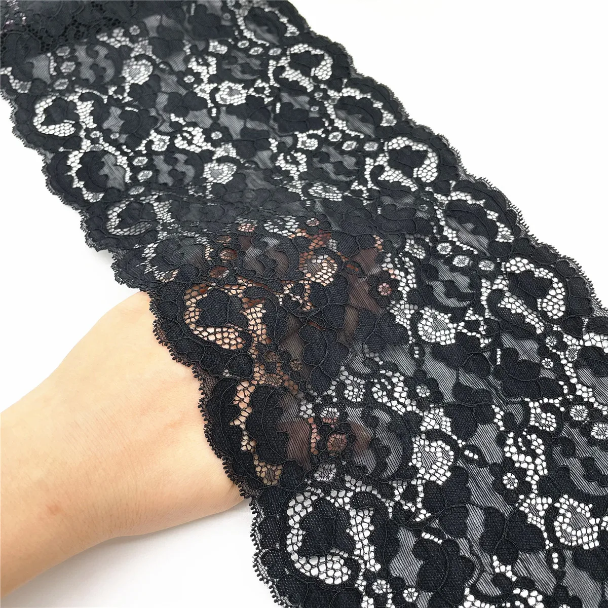3y/Lot Width 19cm Green Black Elastic Stretch Lace Trim 6