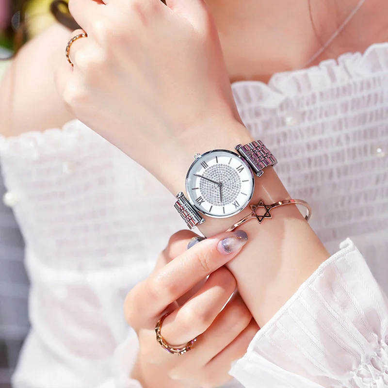 

Silver Watches For Women Stainless Steel Waterproof Quartz Wristwatch Luxury Brand Fashion Diamond womens watches top brand
