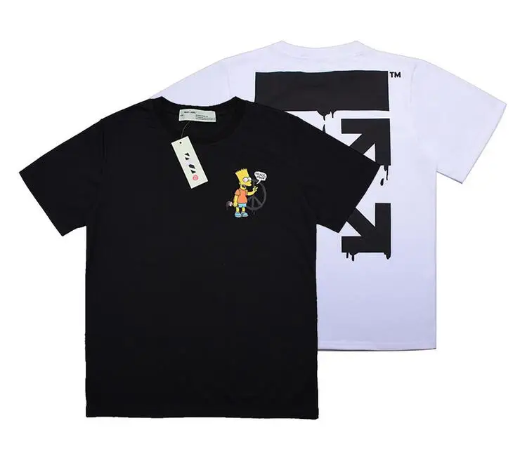 Симпсон 19SS Off-White OW arrow унисекс милая пара влюбленных моделей хлопок Повседневная мода короткий рукав круглый вырез Футболка