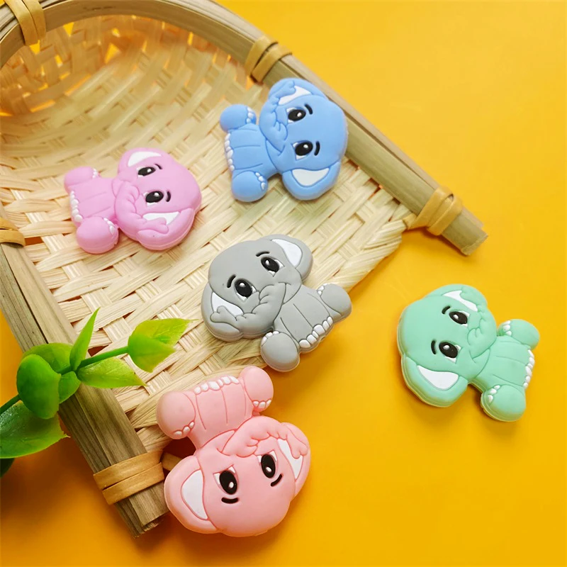 Baby Silicone Beads Cartoons Elephant Animal Chewing Pandent Accessories DIY Jewelry Pacifier Clip Teething Toy 10pcs teething toys silicone teething toys baby teething toys silicone beads silicone teether silicone teething beads pacifier clips