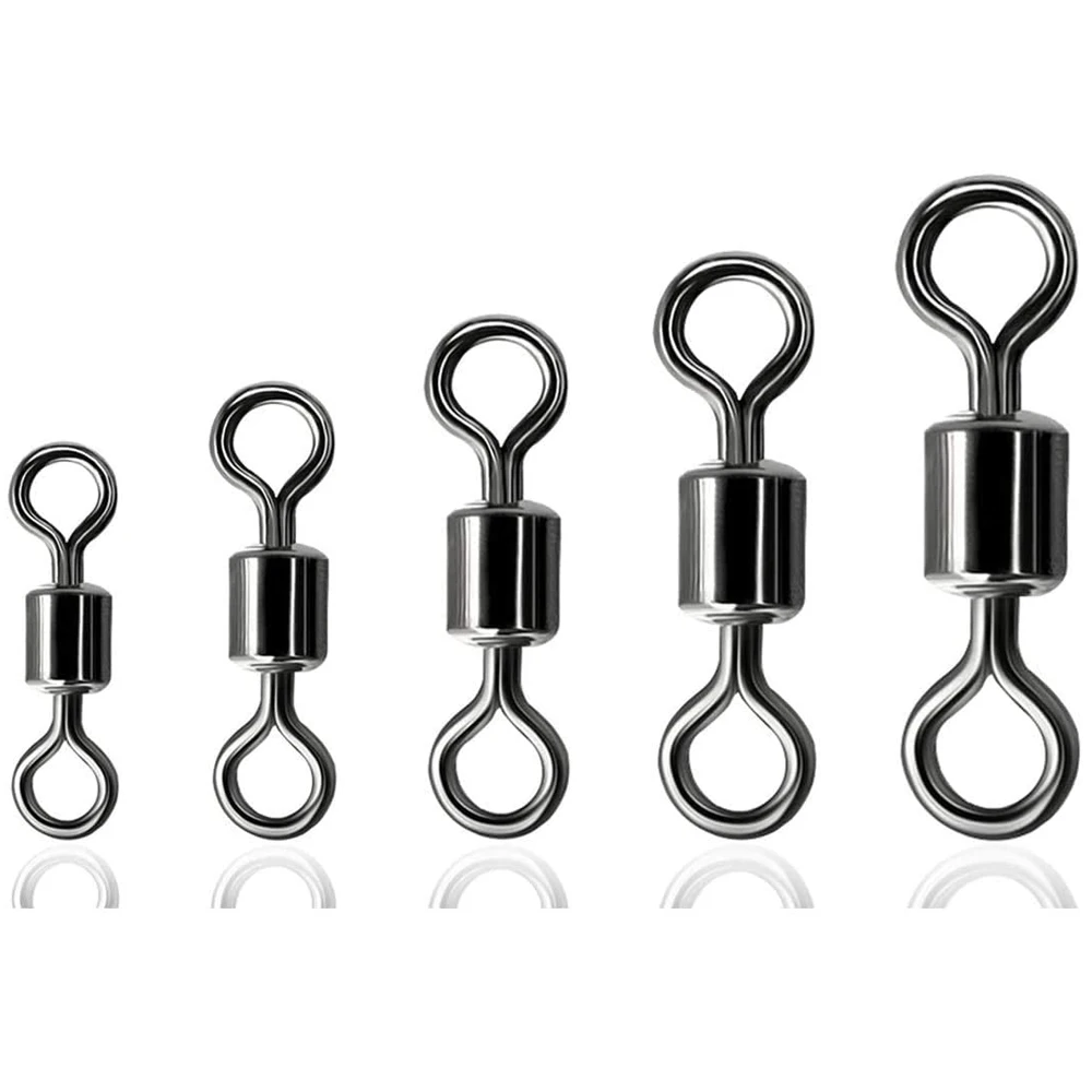 50Pcs Fishing Rolling Barrel Swivel with Solid Ring Tackle Connectors 1/0#-6/0# 