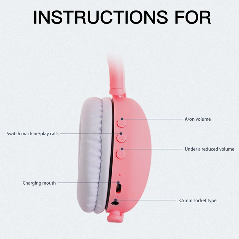 Bluetooth 5 0 Wireless Headphones with LED Light Portable Fold Headset 3 5mm Jack Music Stereo Headphone with Mic Kids Girl Gift