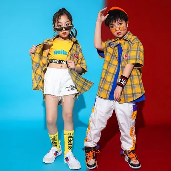 

Hip Hop Dance Costumes for Girls Boys Jazz Perform Show Kids Stage Outfits Ballroom Dancing Clothes Wear Top T Shirt Short Pants