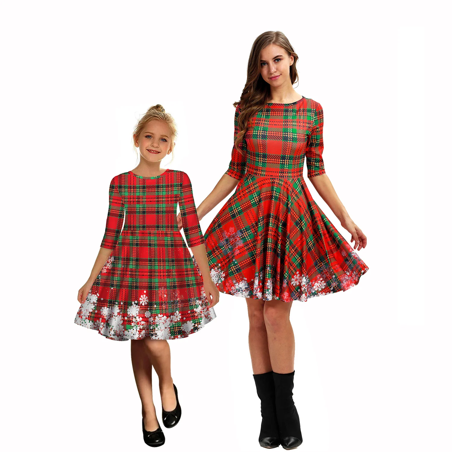 

plaid Christmas dress mother daughter mommy and me clothes women girls mom mum and baby dresses family matching outfits look