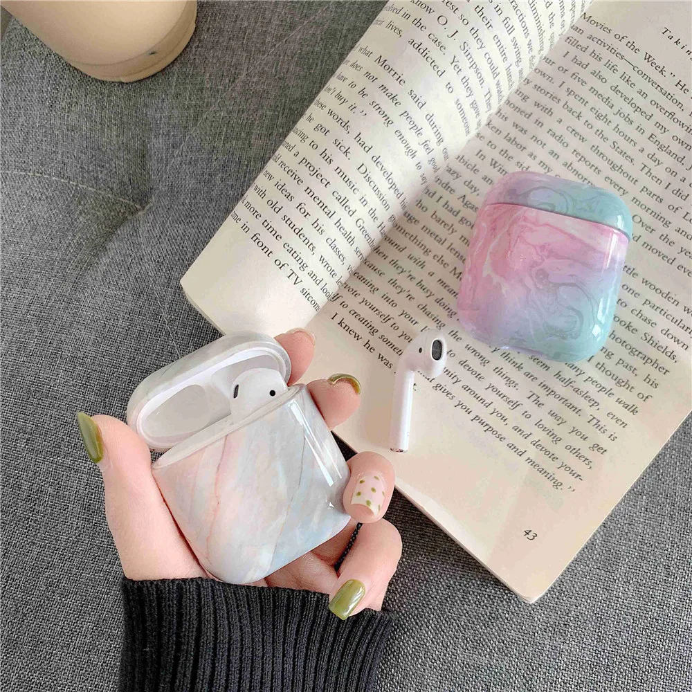 Роскошные милые мраморные гранитные жесткие беспроводные наушники зарядный чехол для Origina Apple AirPods 1 2 аксессуары чехол для наушников coque