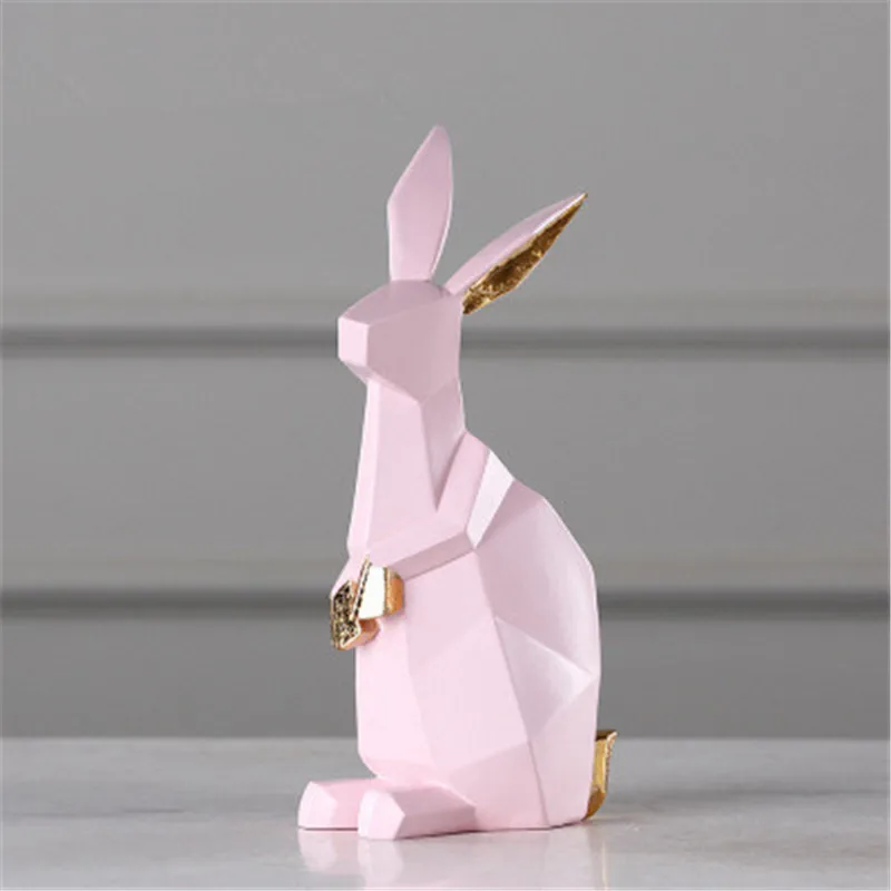  Nordic Abstraction Geometry Rabbit Resin Simulation Animal Statue Children Bedroom Cartoon Decorati - 4000157547471