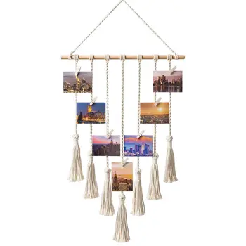 

Hanging Photo Display Macrame Hanging Decor, With Home Clips Wall 25 Pictures Wood Organizer