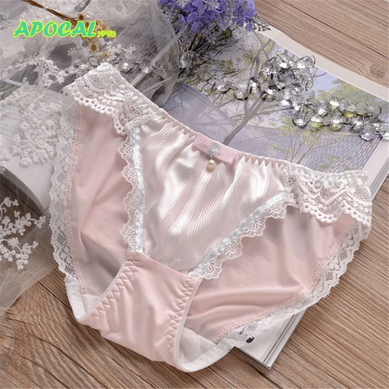 

APOCAL Briefs Women Sweet Silk Japanese Underwear Kawaii Panties Low Waist Lace Ladies Lovely Cute Lolita Knickers Lingeries Bow