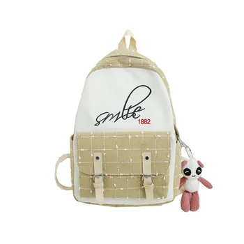 

Schoolbag Female Campus Forest Department Small Fresh Check Backpack Girl High School Students Canvas Backpack