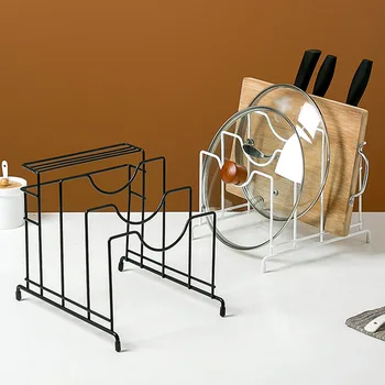 

Black Iron Pot Cover Rack Sitting Type Multi-layer Cutting Board Holder Kitchen Pot Lid Rack Cutting Board Rack Organizer