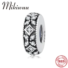 Настоящее серебро 925 пробы, креативный прозрачный кристалл, CZ, сделай сам, тонкая прокладка, пробка, бусины, ювелирное изделие, подходит под браслет Pandora