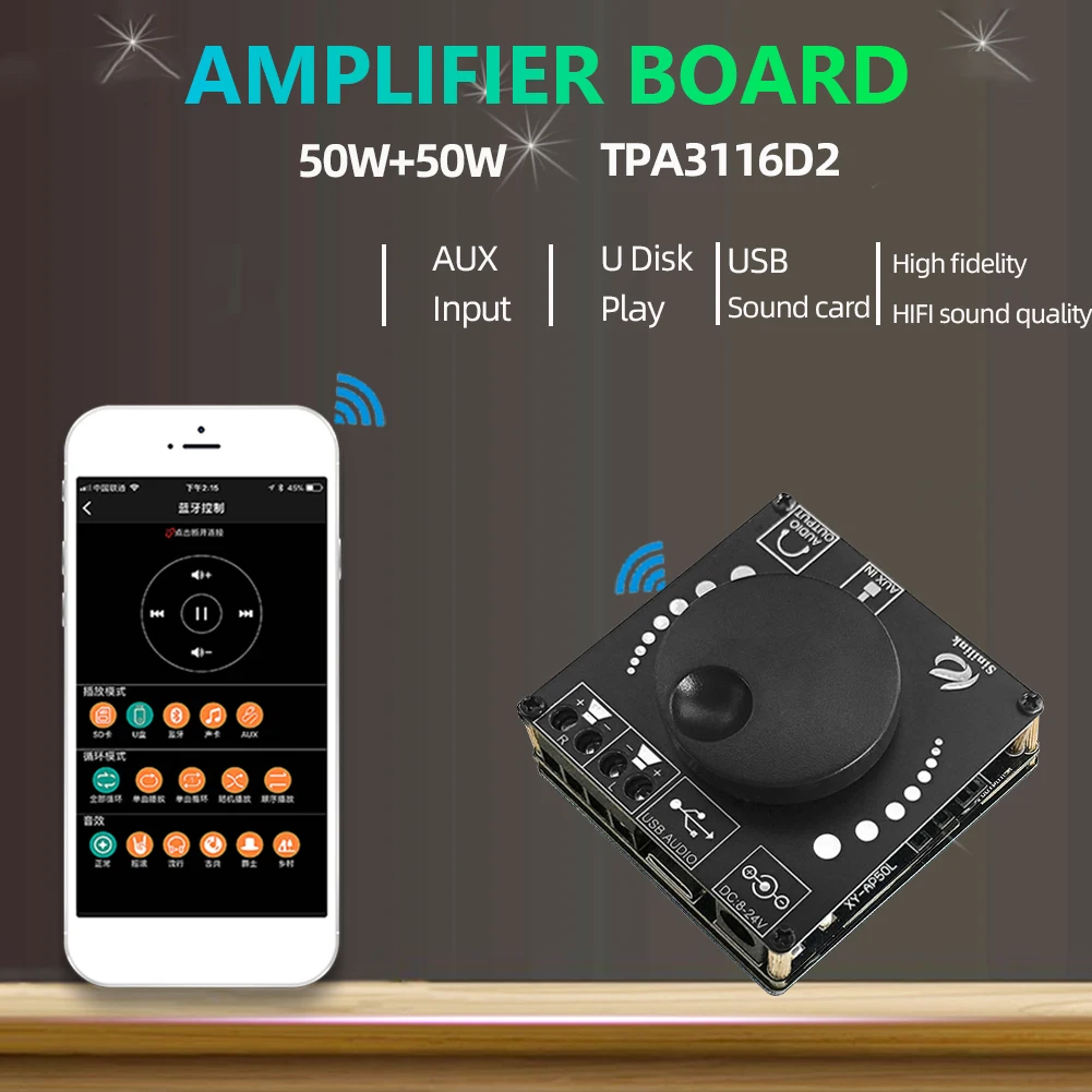 Dual channel digitale versterker board, TPA3116D2 audio eindversterker module 2x100 watt 12-24 V voor winkel verzoek home theater vierkante speaker DIY