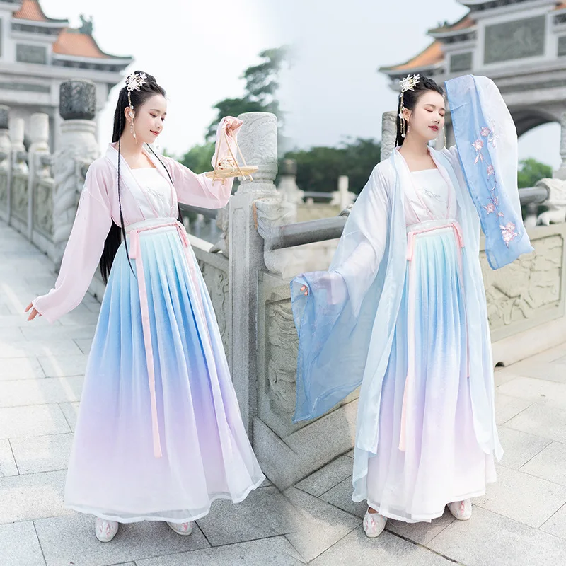 Женская двубортная юбка Hanfu повседневная с вышивкой постепенным изменением