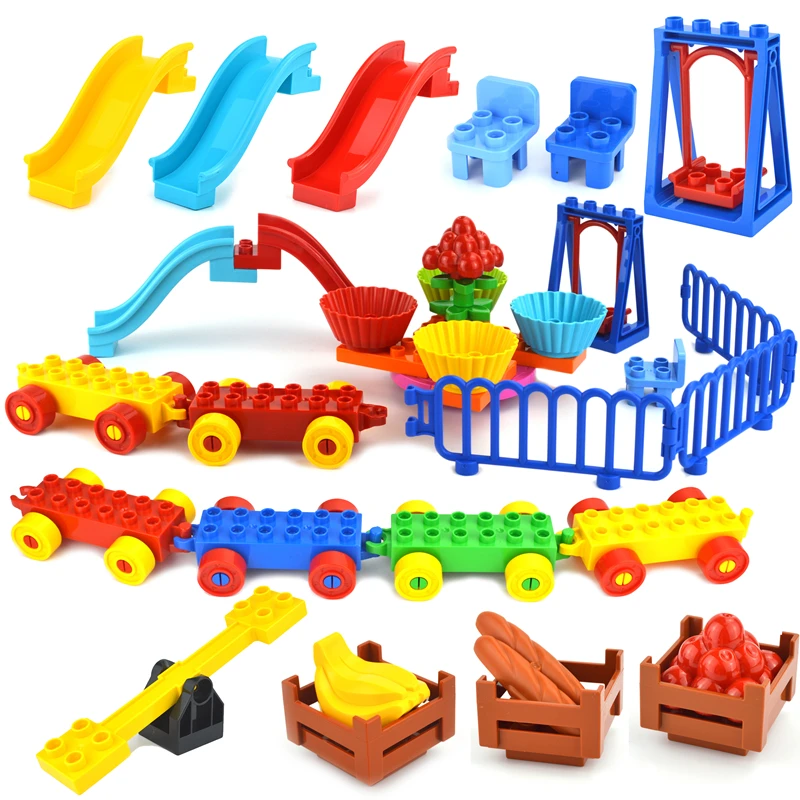 2020 Совместимость Duplos DIY большой конструкторных блоков Детские кубики поезд База