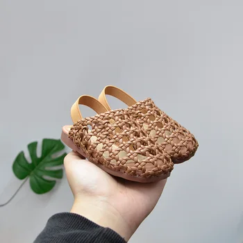 

2020 New Wholesale Summer Girls Casual Sandals Princess Half Sandals Woven Cool Slippers 1-3 Years Old Baby Shoes Slides