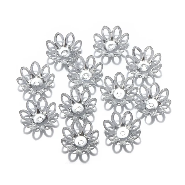 100pcs/lot 15MM Silver Gold Bronze Plated Flower Petal End Spacer Beads Caps Charms Bead Cups For Diy Jewelry Making Accessories Rhodium
