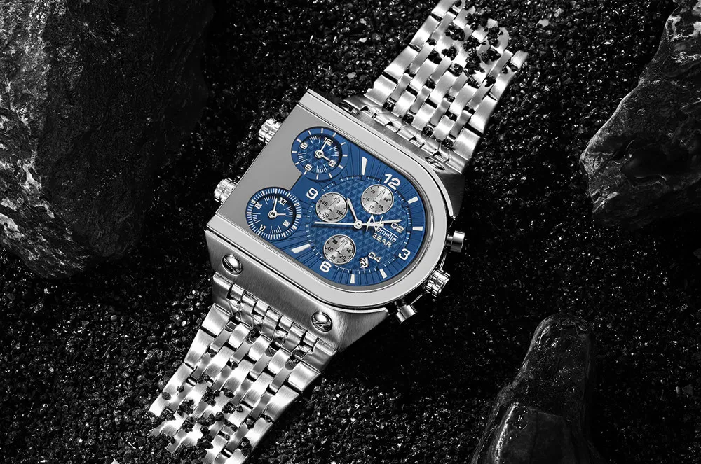 Лучший бренд TEMEITE часы мужские с большим циферблатом 3 часовых поясов военные часы водонепроницаемые роскошные золотые спортивные мужские часы Relogio Masculino