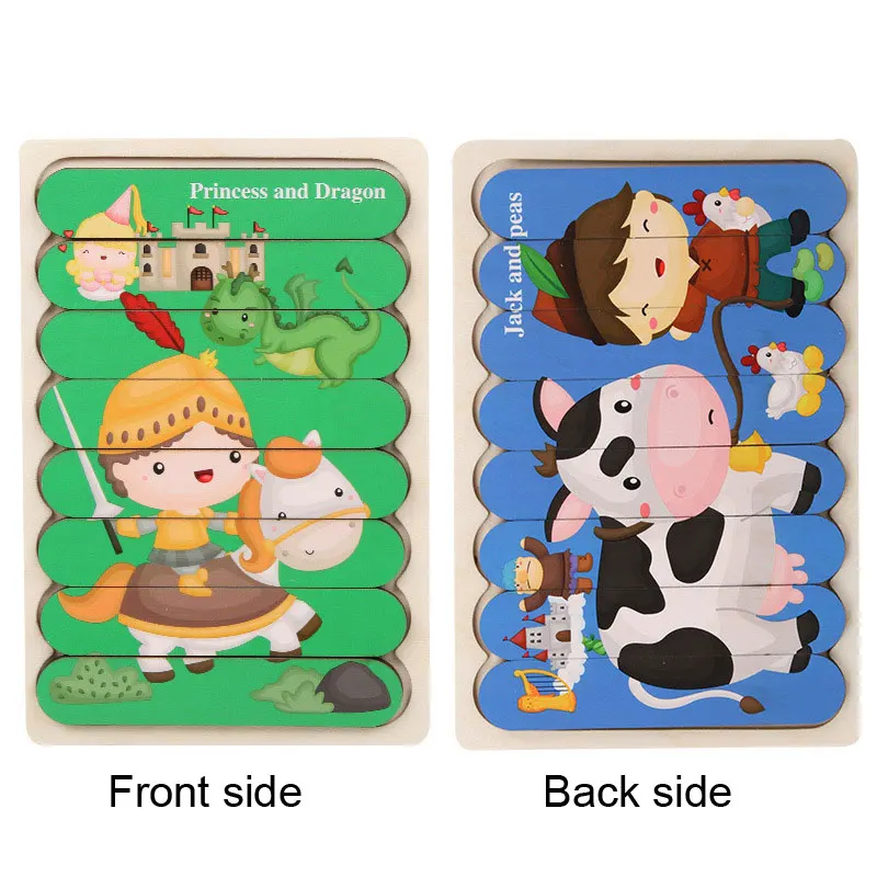 Animal Wooden Puzzle 3D Double-sided Strip Puzzles For Kids Montessori Educational Wooden Toys Tell Story Wooden Jigsaw Puzzle 24