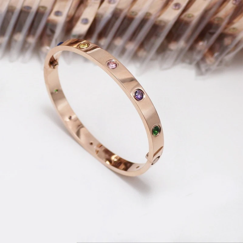 Браслеты из розового золота Женские винтовые хрустальные браслеты нержавеющей