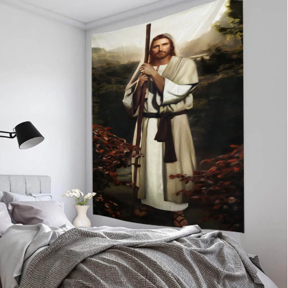 Jesus retro art illustration tapestry home wall decoration hippie bohemian decoration yoga mat sheets aesthetic room tapestry decor