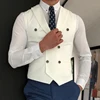 White Slim Fit Men Vest with Double Breasted One Piece Custom Male Suit Wasitcoat Peaked Lapel Wedding Gromsmen Waist Coat New 1
