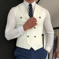White Slim Fit Men Vest with Double Breasted One Piece Custom Male Suit Wasitcoat Peaked Lapel Wedding Gromsmen Waist Coat New 1
