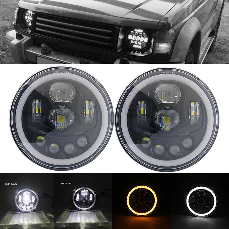 2PC For Lada Niva 7inch Led Headlight Hi/Low Beam Light Halo Angle Eyes DRL Headlamp For Jeep Wrangler Off Road 4x4 suzuki samurai 