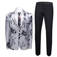 

2020 New Retro Ink Printed Men's Suit Spring Fashion Boutique Formal Business Dress Trousers Two Pieces for Men