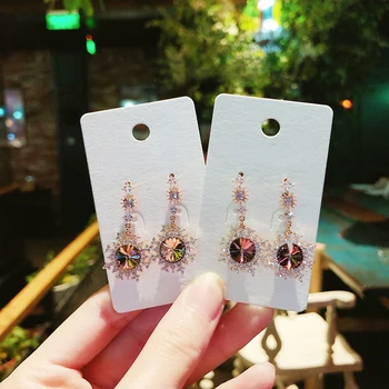 

MENGJIQIAO Korean New Shiny Rhineston Round Drop Earrings For Women Fashion Crystal Brincos Cute Gift Party Jewelry