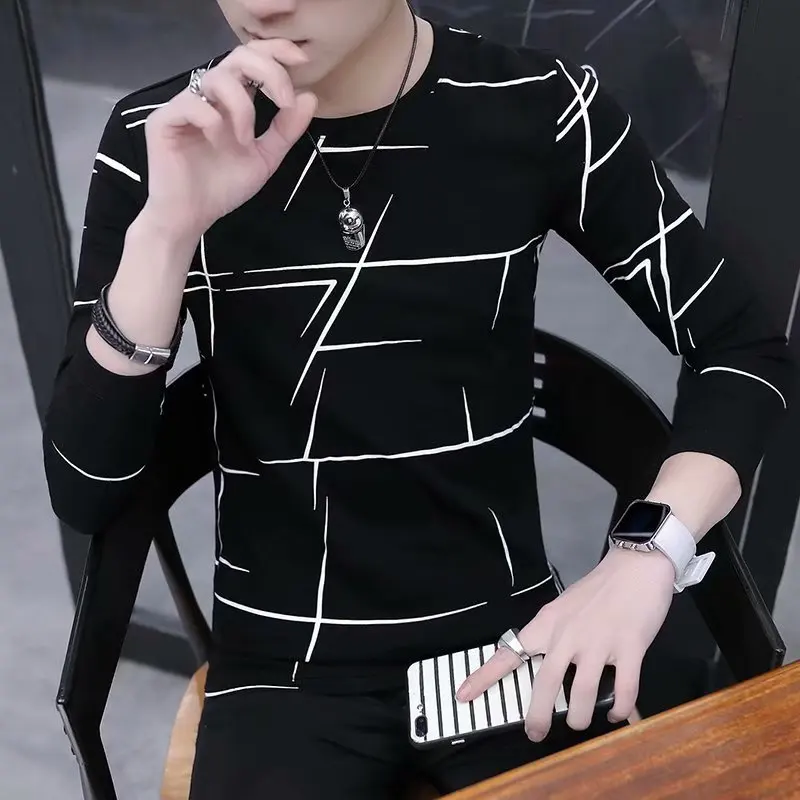 Men Long Sleeve T-shirt Stripe Shirt 