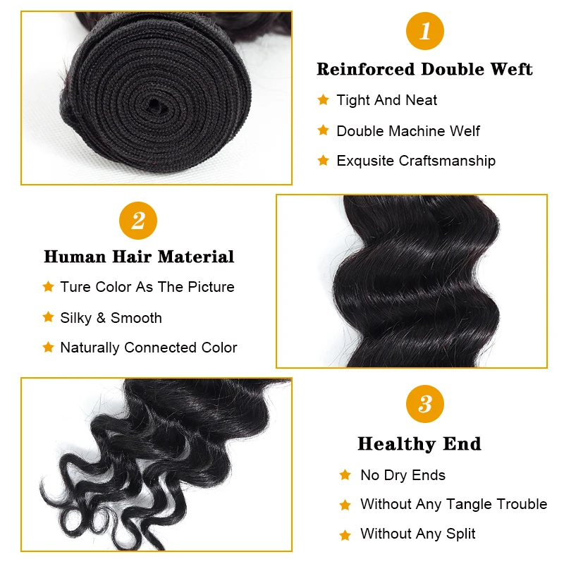 Loose Deep Wave Bundles With Closure Brazilian Hair Weave Bundles With Closure 4pc/lot Non-Remy Human Hair Frontal