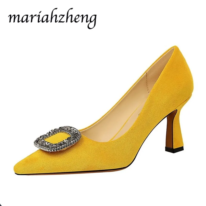 LTARTA Fashion Sexy Banquet High Heels Show Thin Heel Suede Shallow Mouth Pointed Rhinestone Buckle Single Shoes DS | Обувь