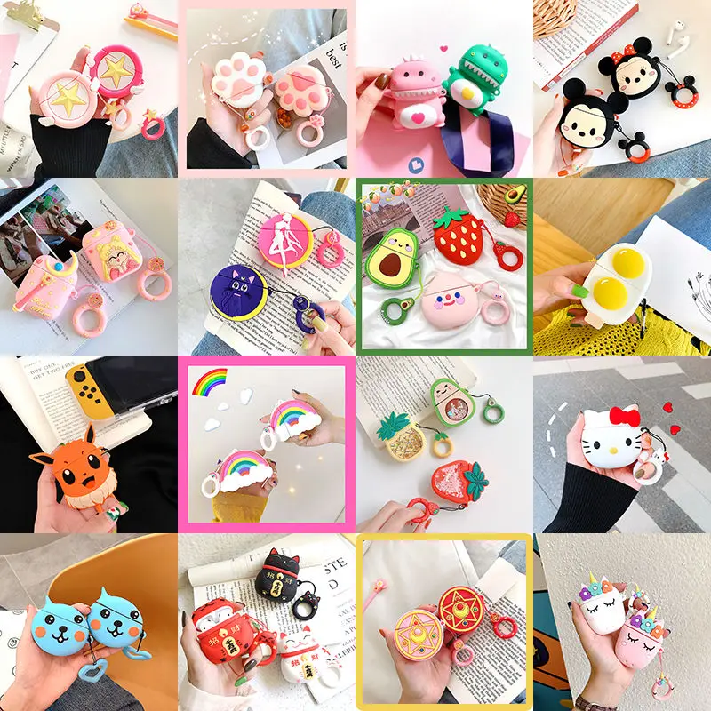 

Drop Ship Cartoon Anime Keychain Anti-fall Cute Silicone Case For Apple Airpods 1 2 Case Accessories Earphone Bluetooth Cover