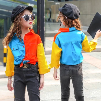 

Children's Clothing 2020 Girls New Stitching Shirt In The Big Children's Fashion Shirt Female Baby Color Shirt Girl Blouse 14Y