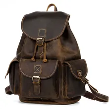 Мужской рюкзак Crazy Horse из натуральной кожи, Винтажный Мужской ретро рюкзак ручной работы, большой классический модный рюкзак для путешествий 98608