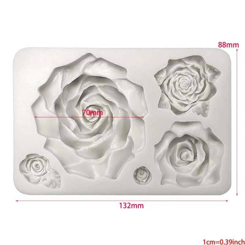 5 Assorted Sizes Roses Resin Fondant Candy Silicone Mold for Cake Decoration
